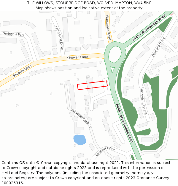 THE WILLOWS, STOURBRIDGE ROAD, WOLVERHAMPTON, WV4 5NF: Location map and indicative extent of plot