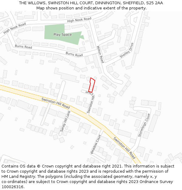 THE WILLOWS, SWINSTON HILL COURT, DINNINGTON, SHEFFIELD, S25 2AA: Location map and indicative extent of plot