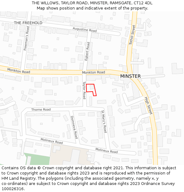 THE WILLOWS, TAYLOR ROAD, MINSTER, RAMSGATE, CT12 4DL: Location map and indicative extent of plot