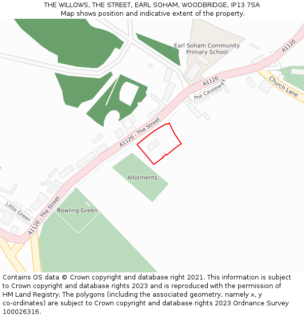 THE WILLOWS, THE STREET, EARL SOHAM, WOODBRIDGE, IP13 7SA: Location map and indicative extent of plot