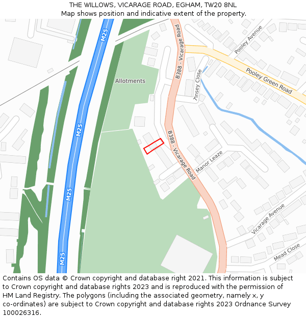 THE WILLOWS, VICARAGE ROAD, EGHAM, TW20 8NL: Location map and indicative extent of plot