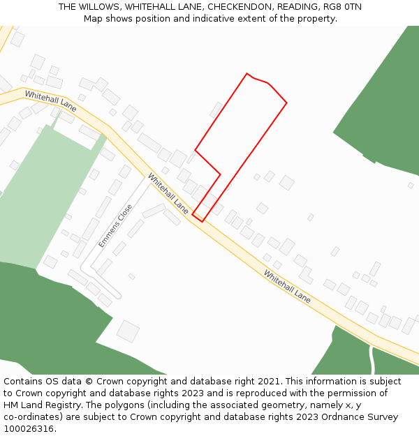 THE WILLOWS, WHITEHALL LANE, CHECKENDON, READING, RG8 0TN: Location map and indicative extent of plot