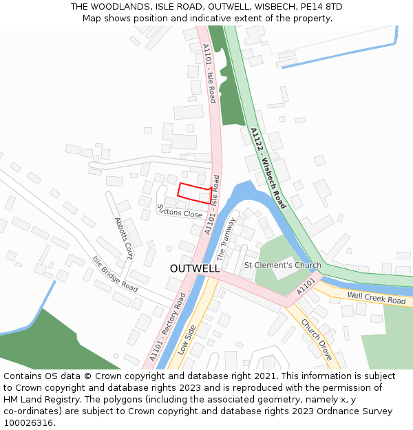 THE WOODLANDS, ISLE ROAD, OUTWELL, WISBECH, PE14 8TD: Location map and indicative extent of plot