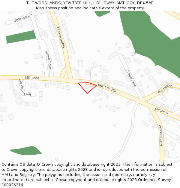 THE WOODLANDS, YEW TREE HILL, HOLLOWAY, MATLOCK, DE4 5AR: Location map and indicative extent of plot