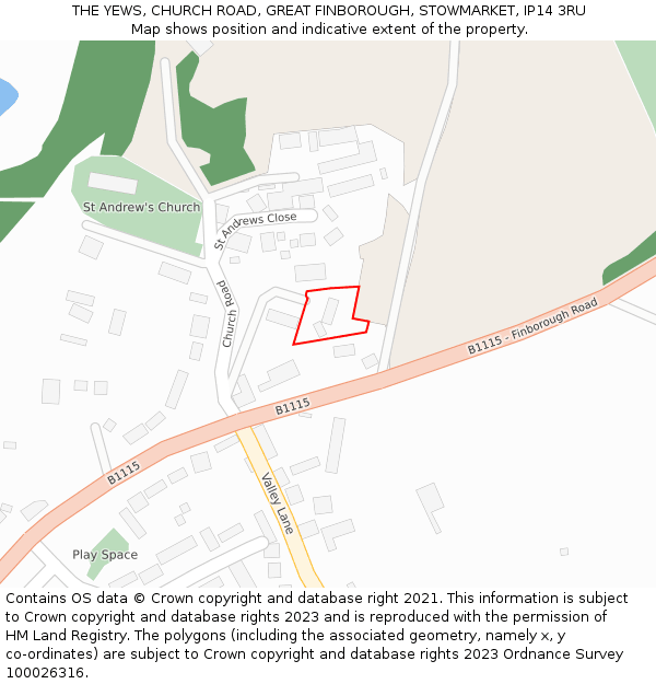 THE YEWS, CHURCH ROAD, GREAT FINBOROUGH, STOWMARKET, IP14 3RU: Location map and indicative extent of plot