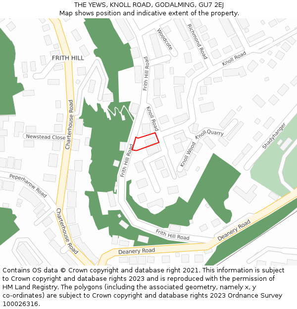 THE YEWS, KNOLL ROAD, GODALMING, GU7 2EJ: Location map and indicative extent of plot