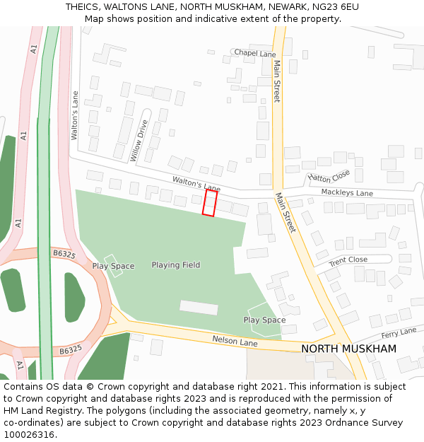 THEICS, WALTONS LANE, NORTH MUSKHAM, NEWARK, NG23 6EU: Location map and indicative extent of plot