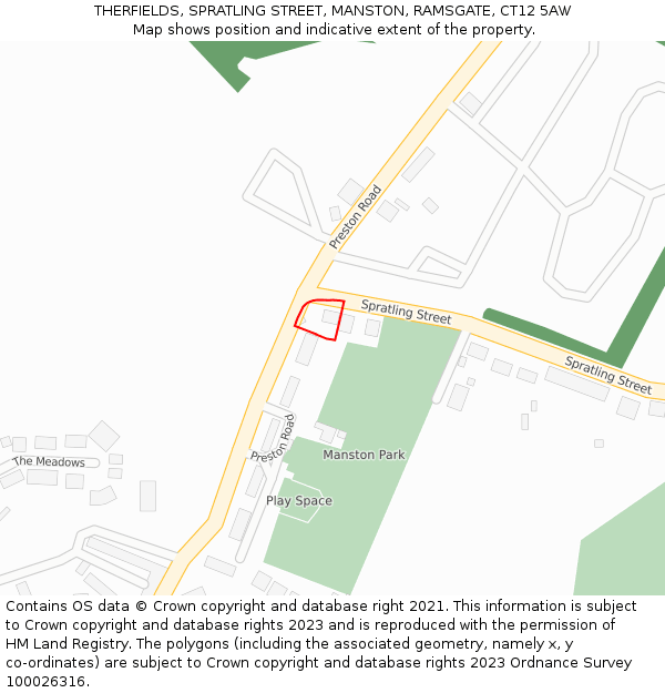 THERFIELDS, SPRATLING STREET, MANSTON, RAMSGATE, CT12 5AW: Location map and indicative extent of plot