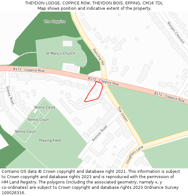 THEYDON LODGE, COPPICE ROW, THEYDON BOIS, EPPING, CM16 7DL: Location map and indicative extent of plot