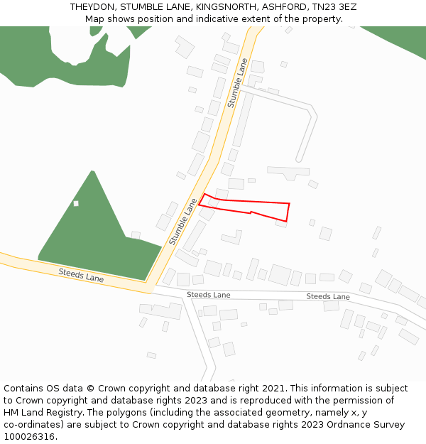 THEYDON, STUMBLE LANE, KINGSNORTH, ASHFORD, TN23 3EZ: Location map and indicative extent of plot