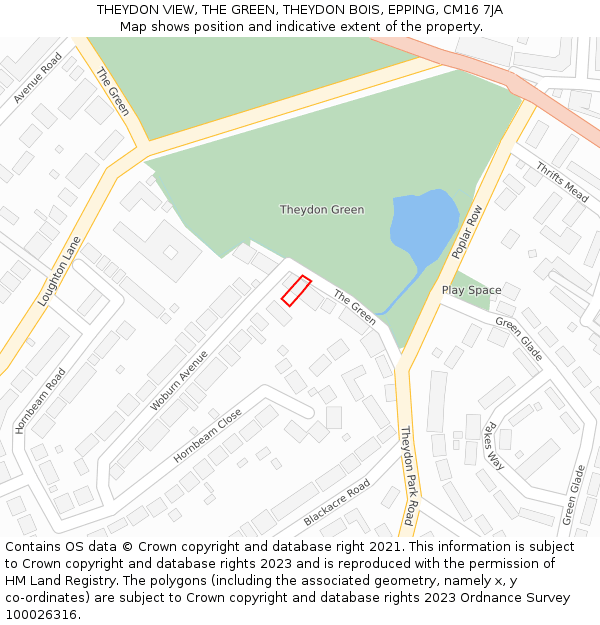 THEYDON VIEW, THE GREEN, THEYDON BOIS, EPPING, CM16 7JA: Location map and indicative extent of plot
