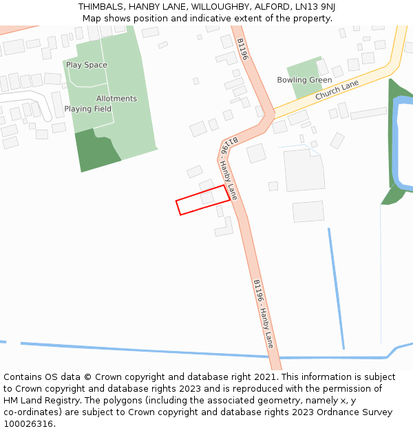 THIMBALS, HANBY LANE, WILLOUGHBY, ALFORD, LN13 9NJ: Location map and indicative extent of plot