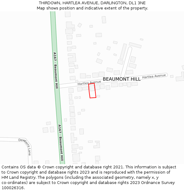 THIRDOWN, HARTLEA AVENUE, DARLINGTON, DL1 3NE: Location map and indicative extent of plot