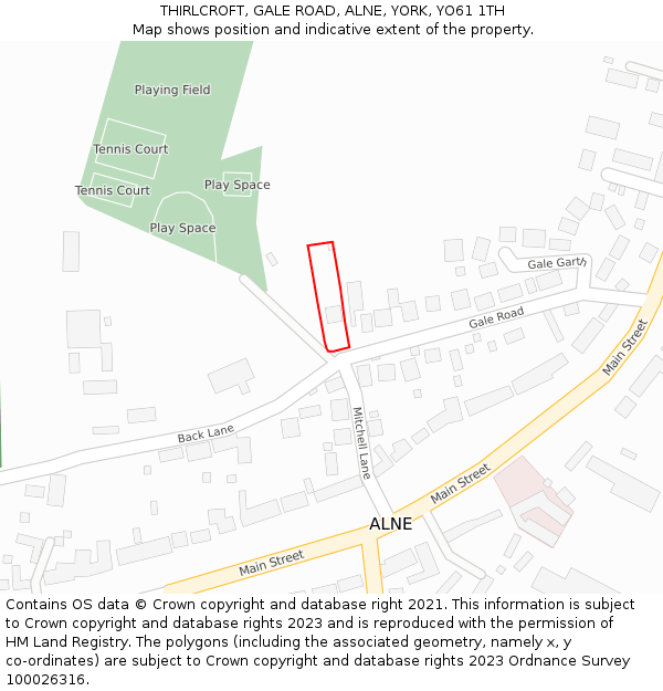 THIRLCROFT, GALE ROAD, ALNE, YORK, YO61 1TH: Location map and indicative extent of plot