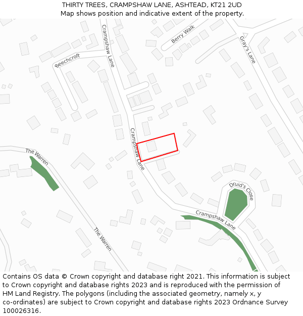 THIRTY TREES, CRAMPSHAW LANE, ASHTEAD, KT21 2UD: Location map and indicative extent of plot