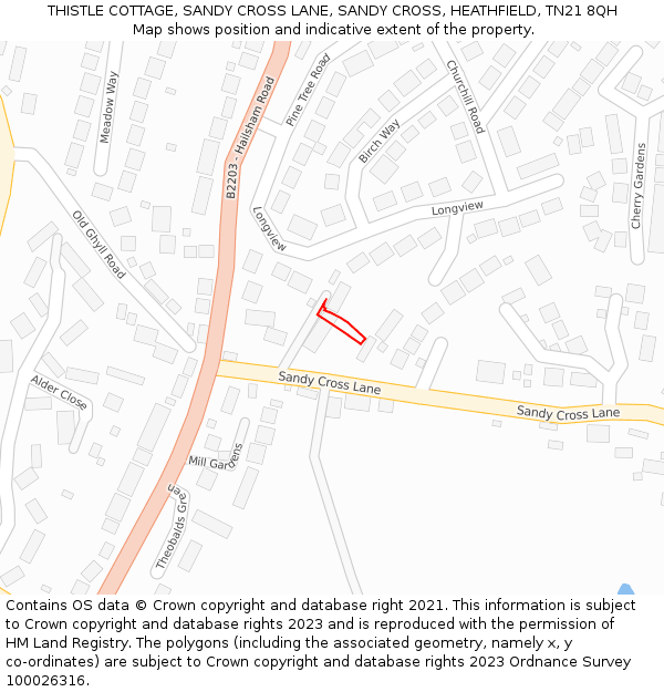 THISTLE COTTAGE, SANDY CROSS LANE, SANDY CROSS, HEATHFIELD, TN21 8QH: Location map and indicative extent of plot