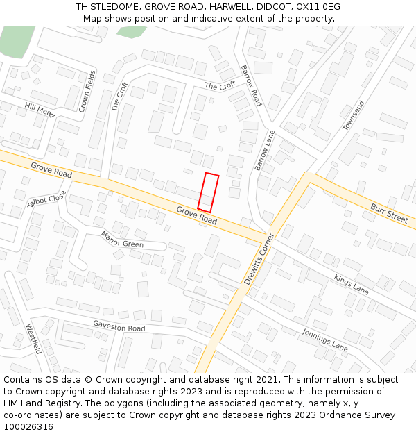 THISTLEDOME, GROVE ROAD, HARWELL, DIDCOT, OX11 0EG: Location map and indicative extent of plot