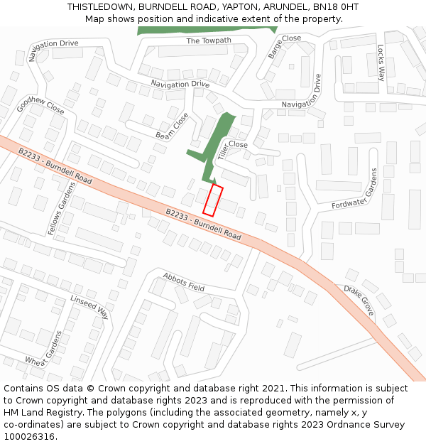 THISTLEDOWN, BURNDELL ROAD, YAPTON, ARUNDEL, BN18 0HT: Location map and indicative extent of plot