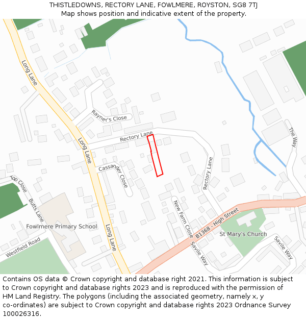 THISTLEDOWNS, RECTORY LANE, FOWLMERE, ROYSTON, SG8 7TJ: Location map and indicative extent of plot