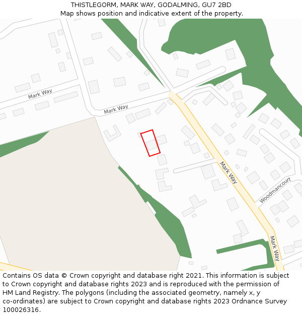 THISTLEGORM, MARK WAY, GODALMING, GU7 2BD: Location map and indicative extent of plot