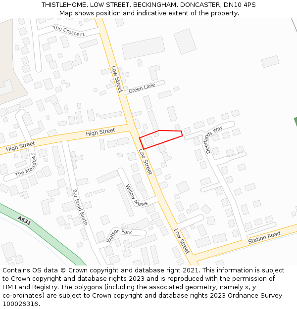 THISTLEHOME, LOW STREET, BECKINGHAM, DONCASTER, DN10 4PS: Location map and indicative extent of plot