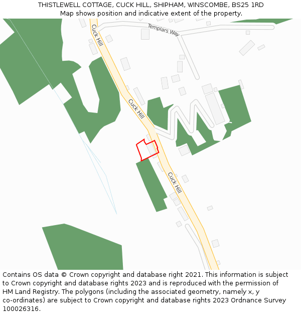 THISTLEWELL COTTAGE, CUCK HILL, SHIPHAM, WINSCOMBE, BS25 1RD: Location map and indicative extent of plot