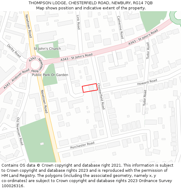 THOMPSON LODGE, CHESTERFIELD ROAD, NEWBURY, RG14 7QB: Location map and indicative extent of plot