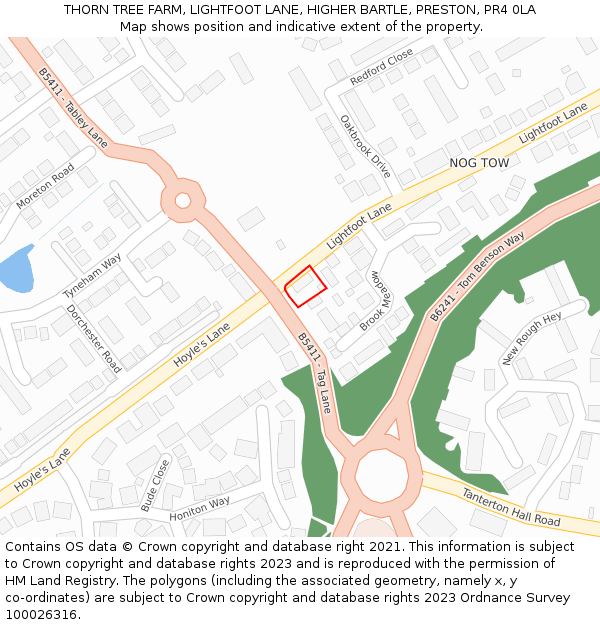 THORN TREE FARM, LIGHTFOOT LANE, HIGHER BARTLE, PRESTON, PR4 0LA: Location map and indicative extent of plot