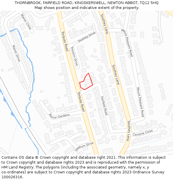 THORNBROOK, FAIRFIELD ROAD, KINGSKERSWELL, NEWTON ABBOT, TQ12 5HQ: Location map and indicative extent of plot