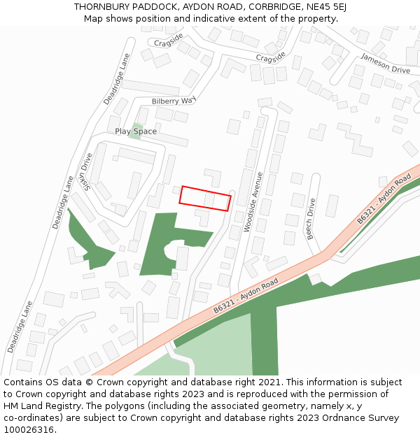 THORNBURY PADDOCK, AYDON ROAD, CORBRIDGE, NE45 5EJ: Location map and indicative extent of plot