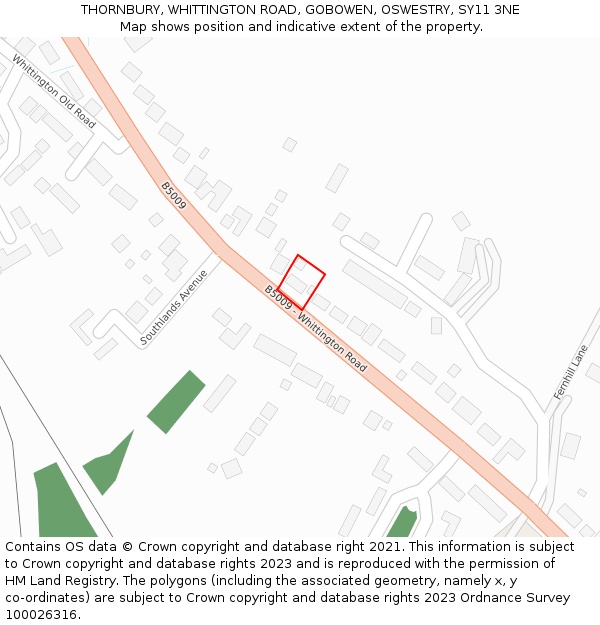 THORNBURY, WHITTINGTON ROAD, GOBOWEN, OSWESTRY, SY11 3NE: Location map and indicative extent of plot