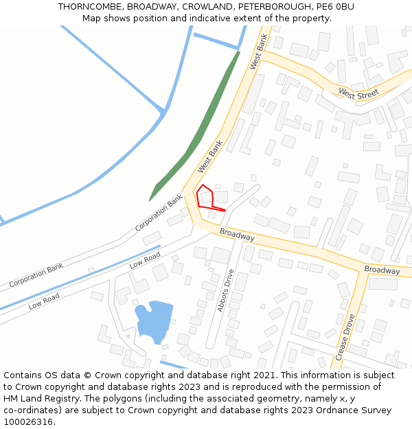 THORNCOMBE, BROADWAY, CROWLAND, PETERBOROUGH, PE6 0BU: Location map and indicative extent of plot