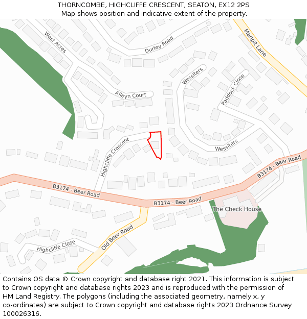 THORNCOMBE, HIGHCLIFFE CRESCENT, SEATON, EX12 2PS: Location map and indicative extent of plot