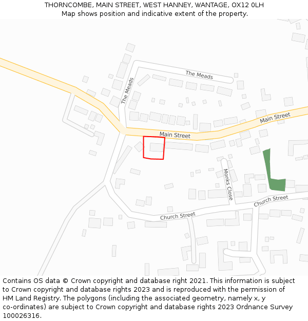 THORNCOMBE, MAIN STREET, WEST HANNEY, WANTAGE, OX12 0LH: Location map and indicative extent of plot