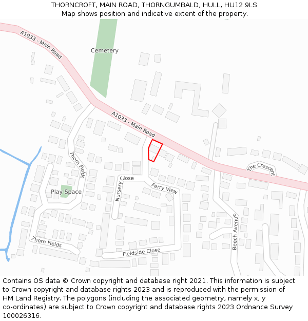 THORNCROFT, MAIN ROAD, THORNGUMBALD, HULL, HU12 9LS: Location map and indicative extent of plot