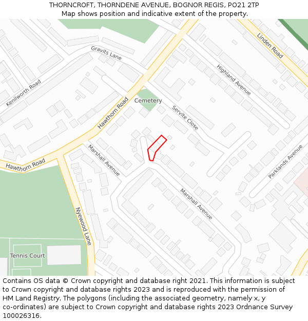 THORNCROFT, THORNDENE AVENUE, BOGNOR REGIS, PO21 2TP: Location map and indicative extent of plot