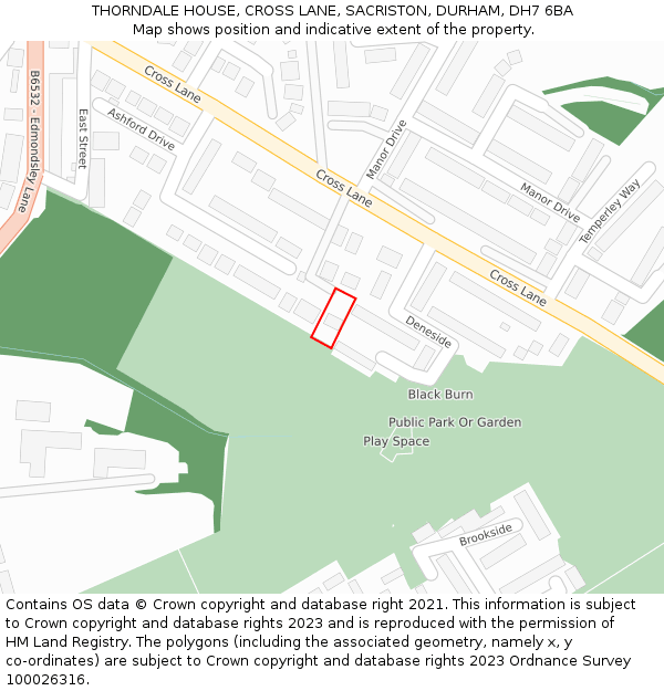 THORNDALE HOUSE, CROSS LANE, SACRISTON, DURHAM, DH7 6BA: Location map and indicative extent of plot