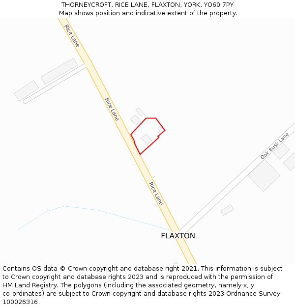 THORNEYCROFT, RICE LANE, FLAXTON, YORK, YO60 7PY: Location map and indicative extent of plot