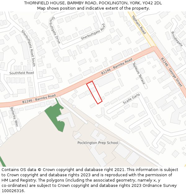 THORNFIELD HOUSE, BARMBY ROAD, POCKLINGTON, YORK, YO42 2DL: Location map and indicative extent of plot