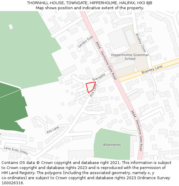 THORNHILL HOUSE, TOWNGATE, HIPPERHOLME, HALIFAX, HX3 8JB: Location map and indicative extent of plot