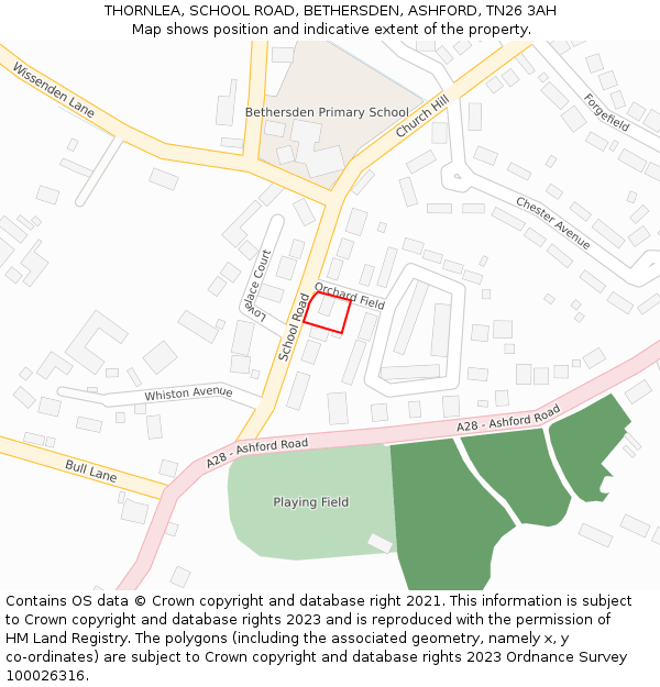 THORNLEA, SCHOOL ROAD, BETHERSDEN, ASHFORD, TN26 3AH: Location map and indicative extent of plot