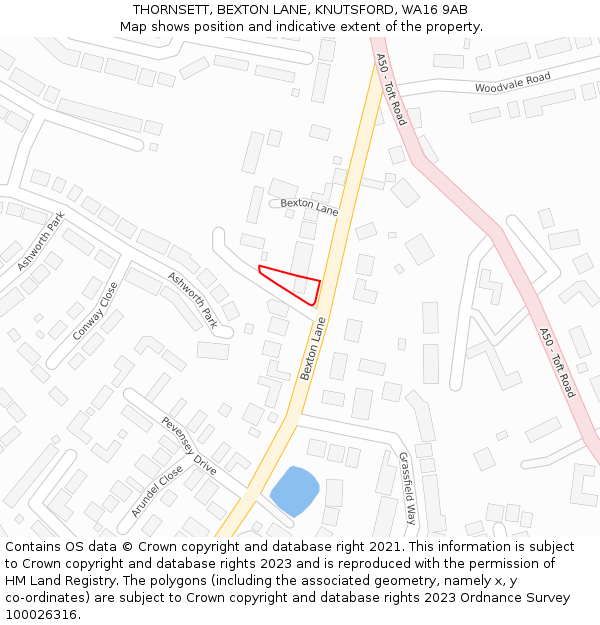 THORNSETT, BEXTON LANE, KNUTSFORD, WA16 9AB: Location map and indicative extent of plot