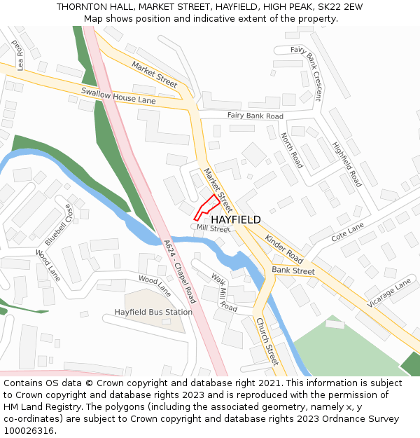 THORNTON HALL, MARKET STREET, HAYFIELD, HIGH PEAK, SK22 2EW: Location map and indicative extent of plot