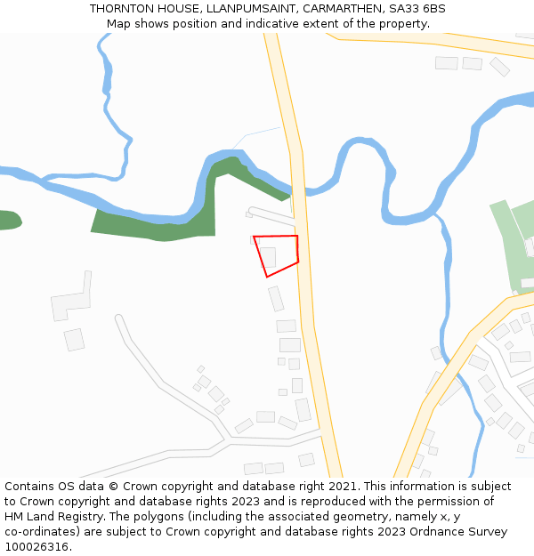 THORNTON HOUSE, LLANPUMSAINT, CARMARTHEN, SA33 6BS: Location map and indicative extent of plot