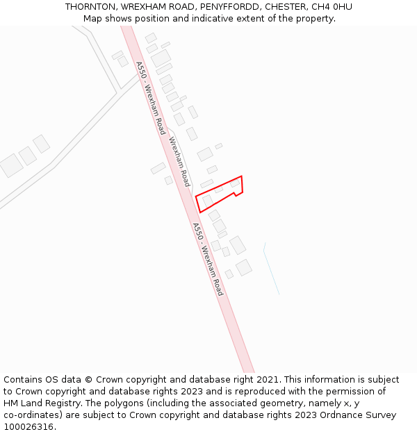 THORNTON, WREXHAM ROAD, PENYFFORDD, CHESTER, CH4 0HU: Location map and indicative extent of plot