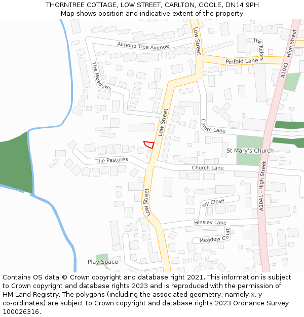 THORNTREE COTTAGE, LOW STREET, CARLTON, GOOLE, DN14 9PH: Location map and indicative extent of plot