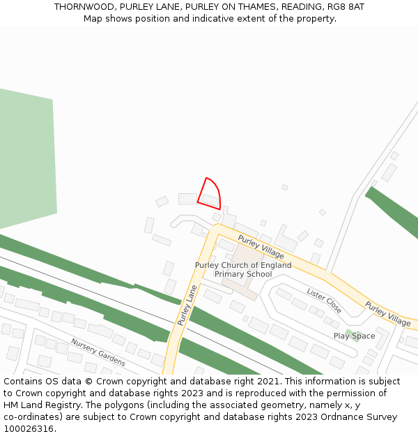 THORNWOOD, PURLEY LANE, PURLEY ON THAMES, READING, RG8 8AT: Location map and indicative extent of plot