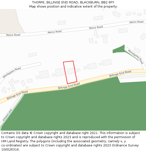 THORPE, BILLINGE END ROAD, BLACKBURN, BB2 6PY: Location map and indicative extent of plot