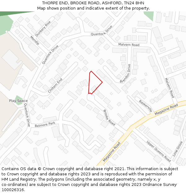 THORPE END, BROOKE ROAD, ASHFORD, TN24 8HN: Location map and indicative extent of plot