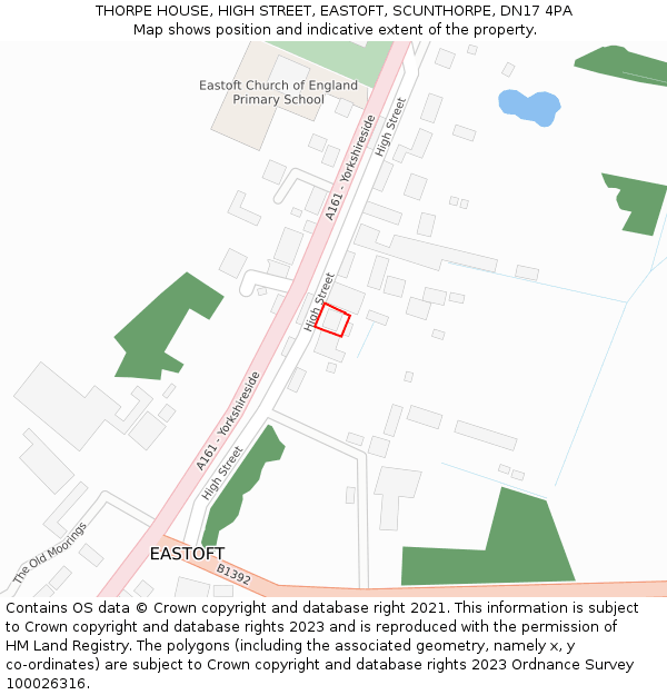 THORPE HOUSE, HIGH STREET, EASTOFT, SCUNTHORPE, DN17 4PA: Location map and indicative extent of plot